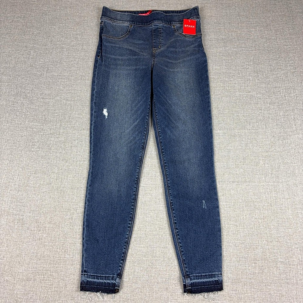 Spanx Leggings Womens Small Petite Blue Distressed Denim Jegging High Rise
